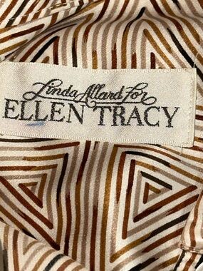 vintage Ellen Tracy100% silk geometric tunic blouse hidden button Art Deco Print